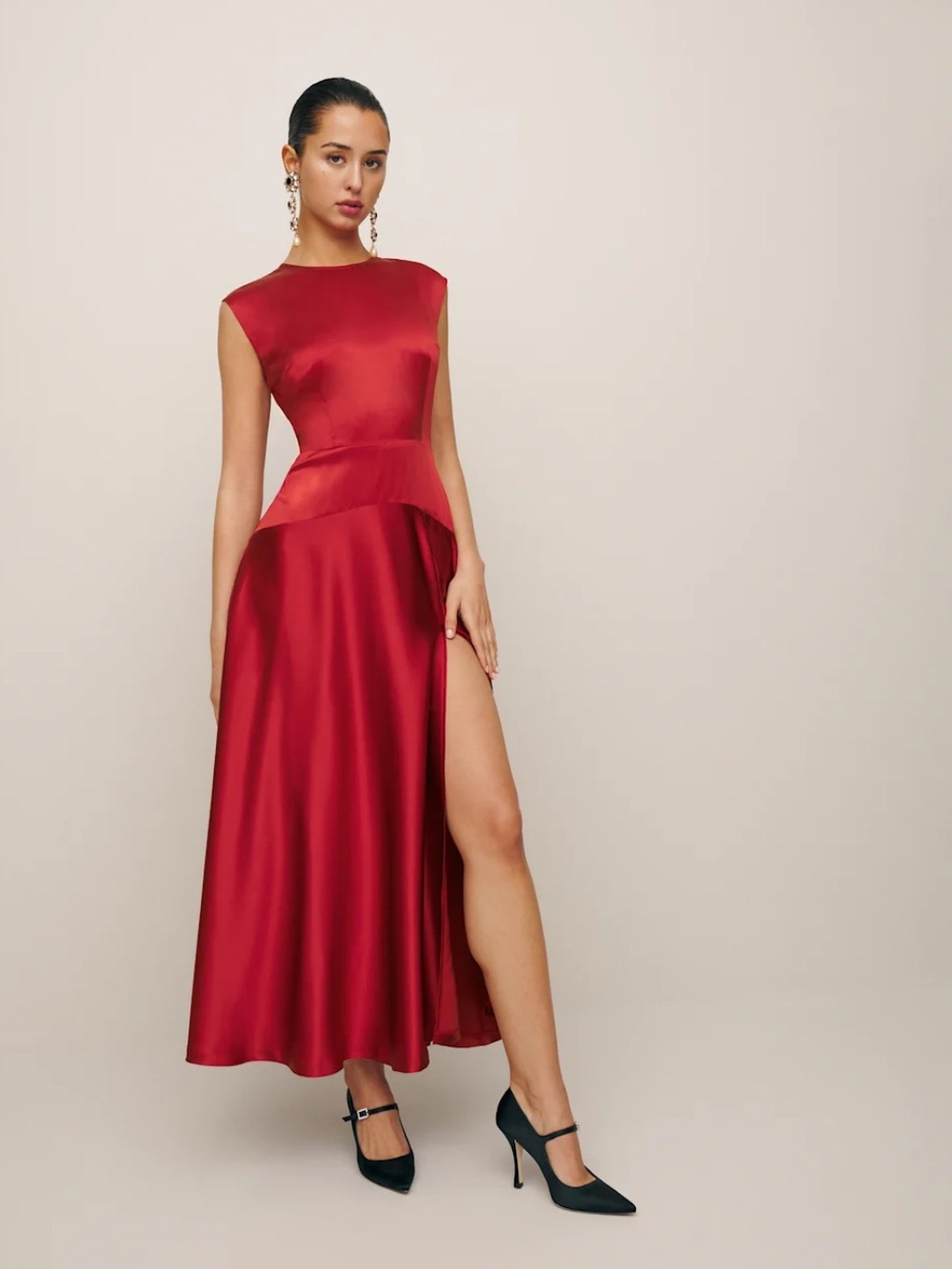 Reformation Scarlet High-Low Satin Dress